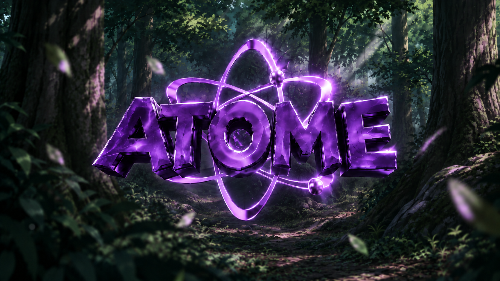 Logo ATOME lumineux au cœur d’une forêt